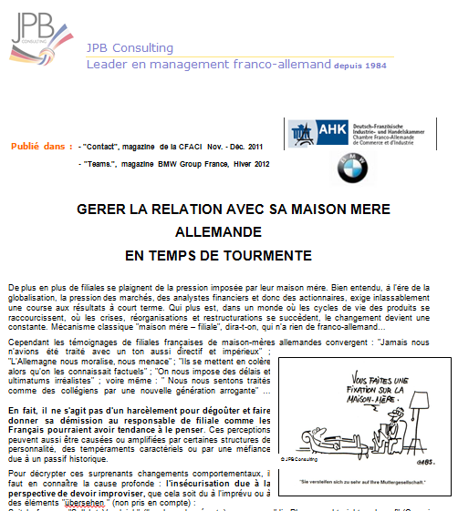 gestion des relations avec sa maison mère